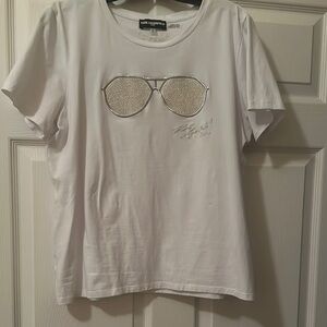 Karl Lagerfeld White T-Shirt with Sunglasses Design SZ Large EUC (Worn once)